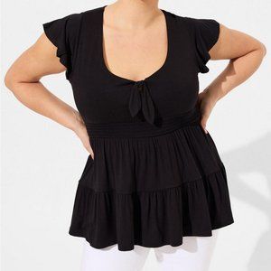 Torrid Super Soft Tie Front Keyhole Babydoll Top black 2 2X 18 20